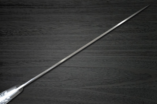 Takeshi Saji R2 Diamond Finish Damascus TCW Japanese Chefs Santoku Knife 180mm with White Turquoise Handle