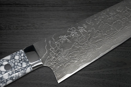 Takeshi Saji R2 Diamond Finish Damascus TCW Japanese Chefs Bunka Knife 180mm with White Turquoise Handle