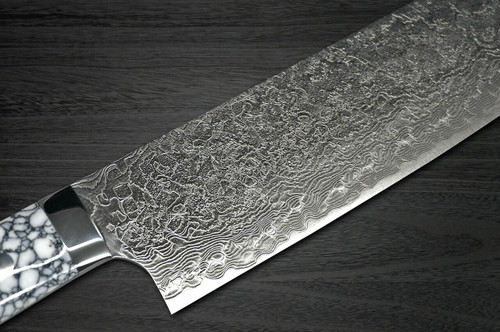 Takeshi Saji R2 Diamond Finish Damascus TCW Japanese Chefs NakiriVegetable 170mm with White Turquoise Handle
