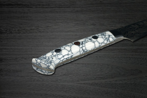 Takeshi Saji R2 Diamond Finish Damascus TCW Japanese Chefs Petty KnifeUtility 130mm with White Turquoise Handle