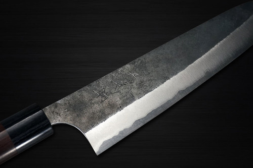 Yoshimi Kato Aogami Super Clad Kurouchi RS Japanese Chef's Gyuto Knife 210mm with Black-Ring Round Handle 