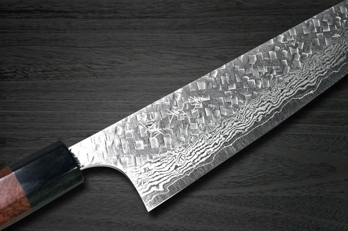 Yoshimi Kato 63 Layer VG10 Damascus Hammered RS8 Japanese Chefs Gyuto Knife 210mm with Black-Ring Octagonal Handle