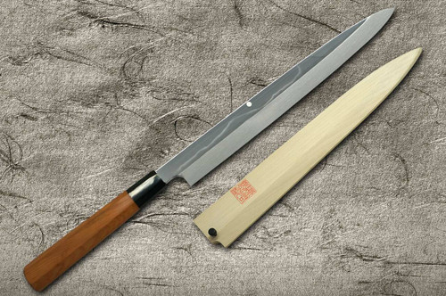 Yoshihiro White No.2 Honyaki MtFuji-Art AFHY Water-Quenched Japanese Chefs YanagibaSashimi 300mm with Saya Sheath and Yew Handle