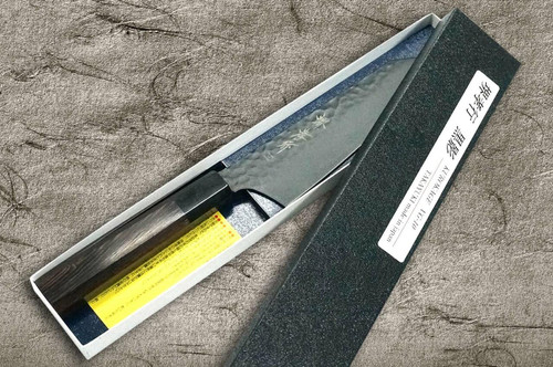 Sakai Takayuki Non-Stick Coating VG10 Hammered WA KUROKAGE Japanese Chefs Kengata-Santoku Knife 160mm with Wenge Handle