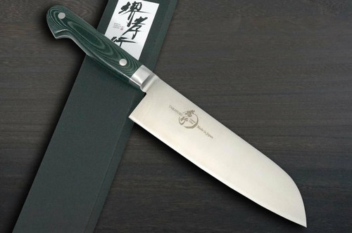 Sakai Takayuki Grand Chef Micarta Handle Japanese Chefs Santoku Knife 180mm Green