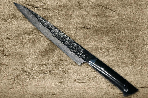 Takeshi Saji VG10 Mirror Hammered Damascus MCB Japanese Chefs SlicerSujihiki 270mm with Black Micarta Handle