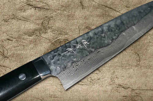 Takeshi Saji VG10 Mirror Hammered Damascus MCB Japanese Chefs Gyuto Knife 180mm with Black Micarta Handle