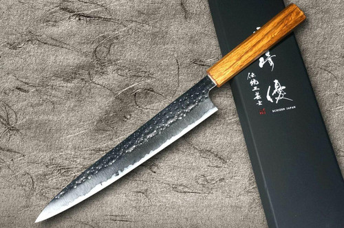Yu Kurosaki R2SG2 Hammered SENKO WA OK8M Japanese Chefs SlicerSujihiki 240mm with Urushi Lacquered Oak Handle
