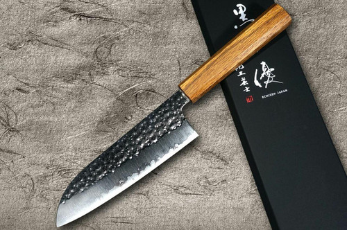 Yu Kurosaki R2SG2 Hammered SENKO WA OK8M Japanese Chefs Santoku Knife 170mm with Urushi Lacquered Oak Handle