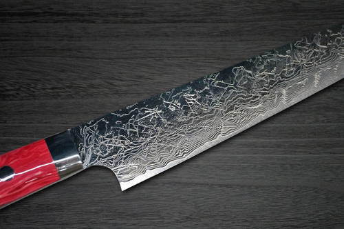Takeshi Saji R2 Diamond Finish Damascus TCR Japanese Chefs SlicerSujihiki 270mm with Red Turquoise Handle