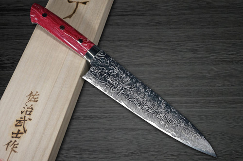Takeshi Saji R2 Diamond Finish Damascus TCR Japanese Chefs Gyuto Knife 210mm with Red Turquoise Handle