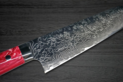 Takeshi Saji R2 Diamond Finish Damascus TCR Japanese Chefs Santoku Knife 180mm with Red Turquoise Handle