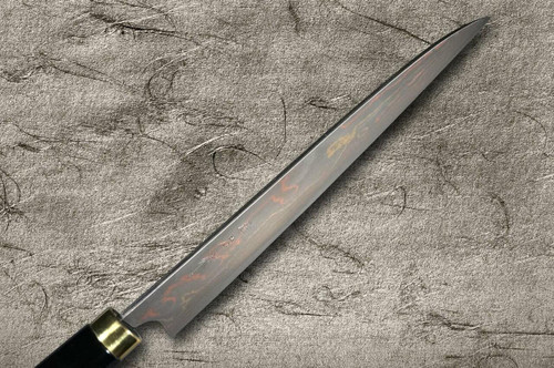 Takeshi Saji Makie-Art Aogami No.2 Colored Damascus Japanese Chefs Gyuto Knife 210mm with Urushi Lacquered Saya and Handle FUJIN RAIJIN