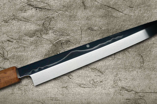 Yoshihiro Senbon Kurogaki Edition White No.2 Honyaki MtFuji-Art YanagibaSashimi 300mm with Special Black Persimmon Handle and Saya in Paulownia Box