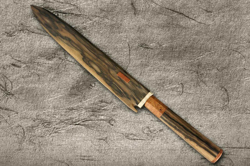 Yoshihiro Senbon Kurogaki Edition White No.2 Honyaki MtFuji-Art YanagibaSashimi 300mm with Special Black Persimmon Handle and Saya in Paulownia Box