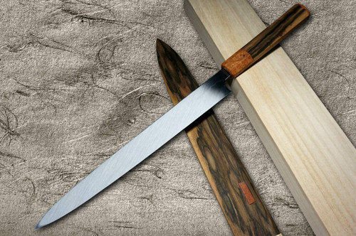 Yoshihiro Senbon Kurogaki Edition White No.2 Honyaki MtFuji-Art YanagibaSashimi 300mm with Special Black Persimmon Handle and Saya in Paulownia Box
