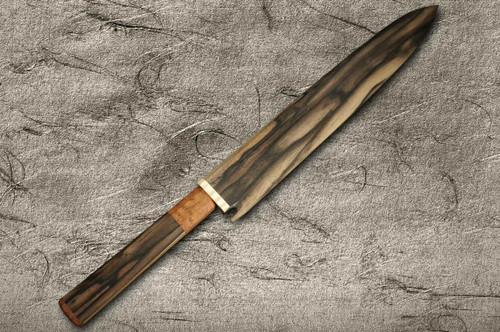 Yoshihiro Senbon Kurogaki Edition White No.2 Honyaki MtFuji-Art YanagibaSashimi 300mm with Special Black Persimmon Handle and Saya in Paulownia Box