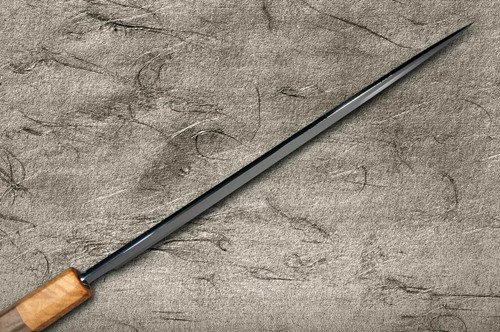 Yoshihiro Senbon Kurogaki Edition White No.2 Honyaki MtFuji-Art YanagibaSashimi 300mm with Special Black Persimmon Handle and Saya in Paulownia Box