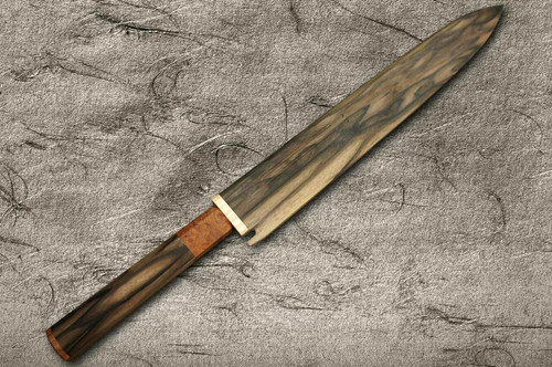 Yoshihiro Senbon Kurogaki Edition White No.2 Honyaki Blood-Drip-Art YanagibaSashimi 300mm with Special Black Persimmon Handle and Saya in Paulownia Box