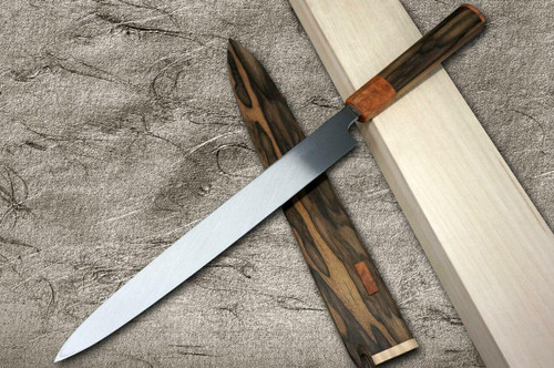 Yoshihiro Senbon Kurogaki Edition White No.2 Honyaki Blood-Drip-Art YanagibaSashimi 330mm with Special Black Persimmon Handle and Saya in Paulownia Box