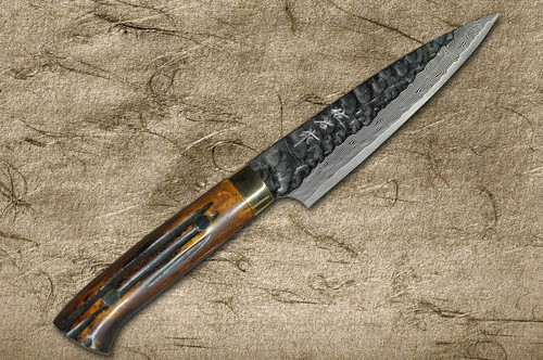 Takeshi Saji VG10 Mirror Hammered Damascus DHM Japanese Chefs Petty KnifeUtility 150mm with Brown Antler Handle
