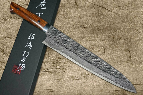 武佐治VG10 镜面锤打大马士革IRN 日本厨师小刀(多用途) 130mm 带