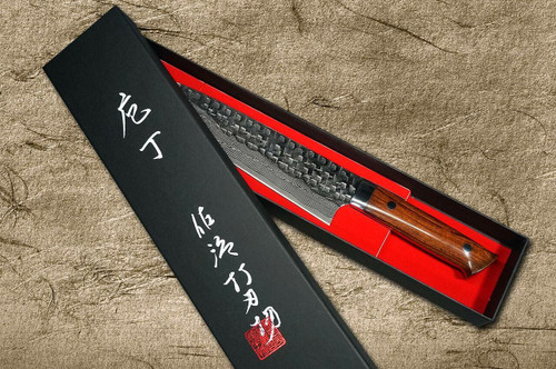 Takeshi Saji VG10 Mirror Hammered Damascus IRN Japanese Chefs Gyuto Knife 210mm with Desert Ironwood Handle