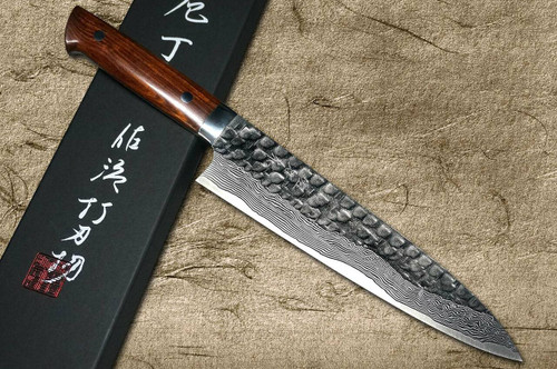 Takeshi Saji VG10 Mirror Hammered Damascus IRN Japanese Chefs Gyuto Knife 180mm with Desert Ironwood Handle