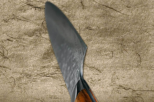 Takeshi Saji VG10 Mirror Hammered Damascus IRN Japanese Chefs Santoku Knife 180mm with Desert Ironwood Handle