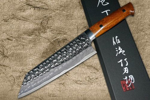 Takeshi Saji VG10 Mirror Hammered Damascus IRN Japanese Chefs Bunka Knife 180mm with Desert Ironwood Handle