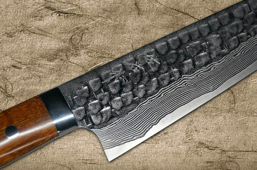 Takeshi Saji VG10 Mirror Hammered Damascus IRN Japanese Chefs Bunka Knife 180mm with Desert Ironwood Handle