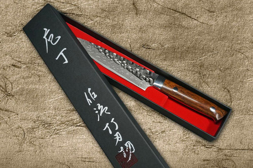 Takeshi Saji VG10 Mirror Hammered Damascus IRN Japanese Chefs Petty KnifeUtility 150mm with Desert Ironwood Handle