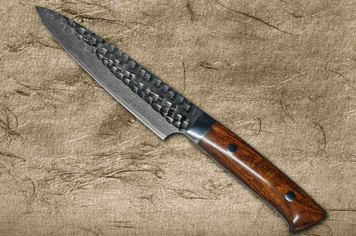 Takeshi Saji VG10 Mirror Hammered Damascus IRN Japanese Chefs Petty KnifeUtility 150mm with Desert Ironwood Handle
