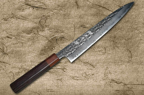 Yu Kurosaki R2SG2 Hammered SENKO WA RS8H Japanese Chefs SlicerSujihiki 240mm with Brown-Ring Octagonal Handle