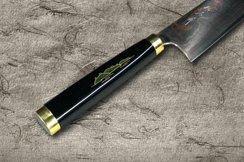 Takeshi Saji Makie-Art Aogami No.2 Colored Damascus Japanese Chefs Gyuto Knife 210mm with Urushi Lacquered Saya and Handle FUJI on LAKEBT