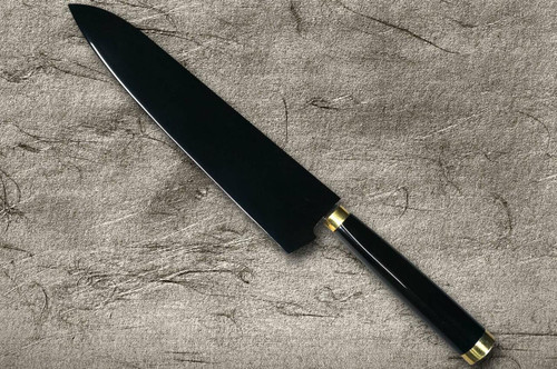 Takeshi Saji Makie-Art Aogami No.2 Colored Damascus Japanese Chefs Gyuto Knife 210mm with Urushi Lacquered Saya and Handle FUJI on LAKEBT