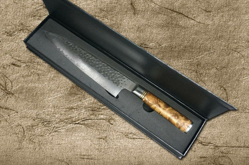 Takeshi Saji R2 Mirror Hammered KRN Japanese Chefs Santoku Knife 180mm with Karin Lump Handle