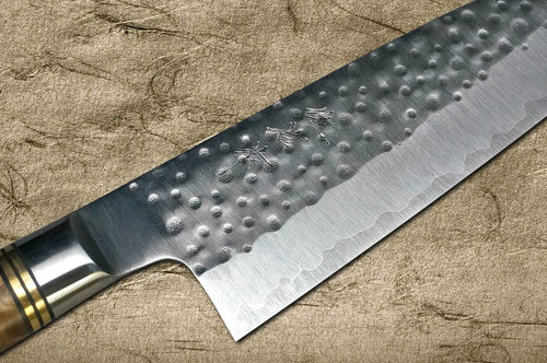 Takeshi Saji R2 Mirror Hammered KRN Japanese Chefs Santoku Knife 180mm with Karin Lump Handle