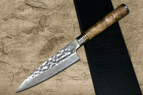 Takeshi Saji R2 Mirror Hammered KRN Japanese Chefs Petty KnifeUtility 130mm with Karin Lump Handle