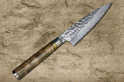 Takeshi Saji R2 Mirror Hammered KRN Japanese Chefs Petty KnifeUtility 130mm with Karin Lump Handle