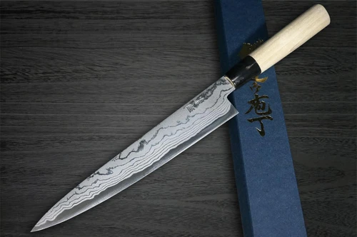 Shigeki Tanaka Aogami No.2 Damasco MB Giapponese Chef Slicer(Sujihiki) 240mm con Manico in Legno di Magnolia