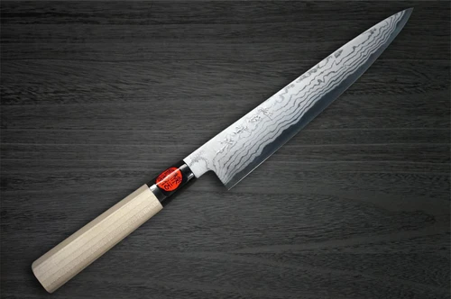 Shigeki Tanaka Aogami No.2 Damasco MB Giapponese Chef Slicer(Sujihiki) 240mm con Manico in Legno di Magnolia