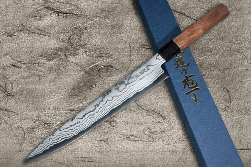 Shigeki Tanaka Aogami No.2 Damascus WN Coltello da Chef Giapponese Slicer (Sujihiki) 240mm con manico in noce