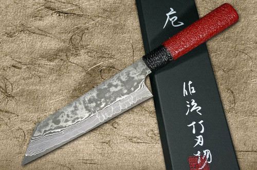 Takeshi Saji VG10 Black Damascus LL Japanese Chefs Bunka Knife 180mm with Black-Red Japanese Urushi Lacquered Handle