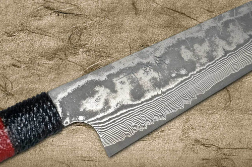 Takeshi Saji VG10 Black Damascus LL Japanese Chefs Bunka Knife 180mm with Black-Red Japanese Urushi Lacquered Handle