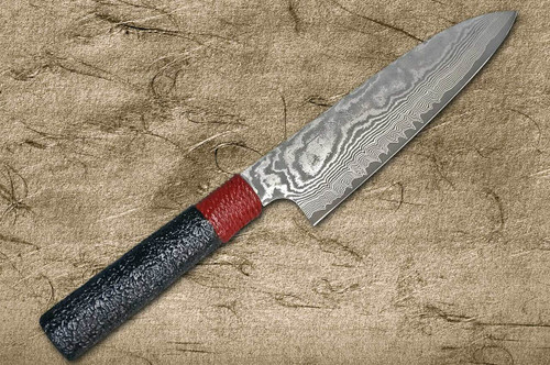 Takeshi Saji VG10 Black Damascus LL Japanese Chefs Gyuto Knife 180mm with Red-Black Japanese Urushi Lacquered Handle