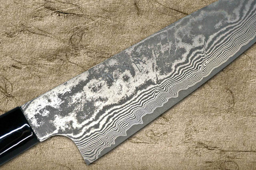 Takeshi Saji VG10 Black Damascus LC Japanese Chefs Santoku Knife 180mm with Black-Gold Japanese Urushi Lacquered Handle