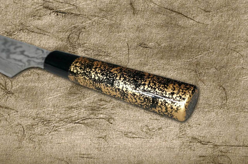 Takeshi Saji VG10 Black Damascus LC Japanese Chefs Santoku Knife 180mm with Black-Gold Japanese Urushi Lacquered Handle