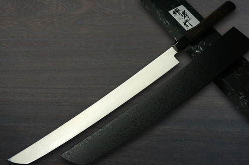 Sakai Takayuki ZANGETSU Honyaki Ginsan Japanese Chefs Sakimaru-TakohikiSashimi 390mm with Wenge Handle and Saya Sheath
