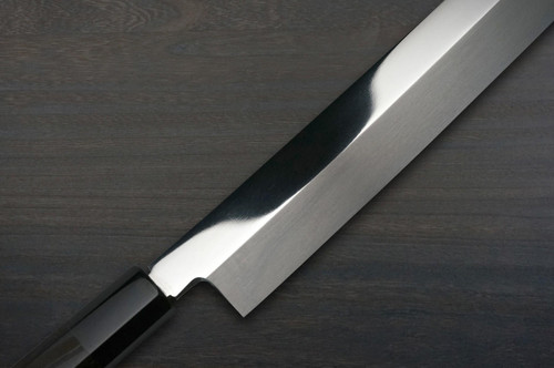 Sakai Takayuki ZANGETSU Honyaki Ginsan Japanese Chefs Mirrored Sakimaru-TakohikiSashimi 390mm with Wenge Handle and Saya Sheath